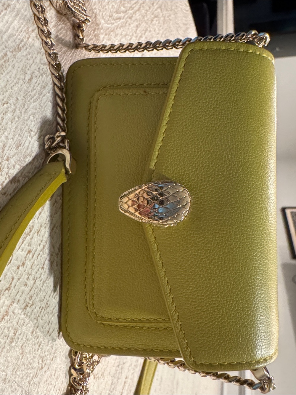 Bulgari Lime Green Leather Crossbody with Serpent Head Clasp